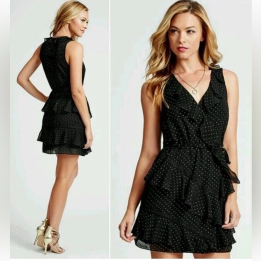 Guess Ruffle Polka Dot Wrap Dress Size Medium